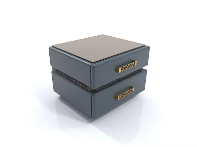 Modern Bedside Table with Two Gray Drawers Gold Handles and Wooden Top 3d model