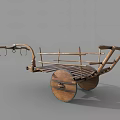 Rustic Vintage Wooden Handcart With Spoked Wheels And Metal Hooks Details