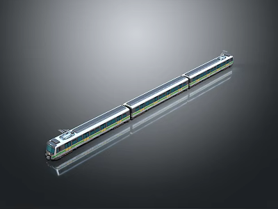 Modern High Speed Train with Streamlined Design and Reflective Surface on Railway Track 3d model