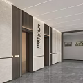 Elevator Lobby With Marble Walls Elevator Doors Floor 5 Sign And Modern Ceiling Lighting Design