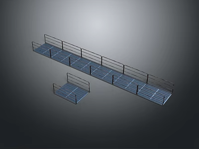 Industrial Metal Walkway Staircase Structure With Steel Handrails And Platform Design 3d model