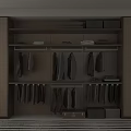 Organized Wardrobe Interior With Hanging Rods Shelves For Folded Clothes And Storage Boxes