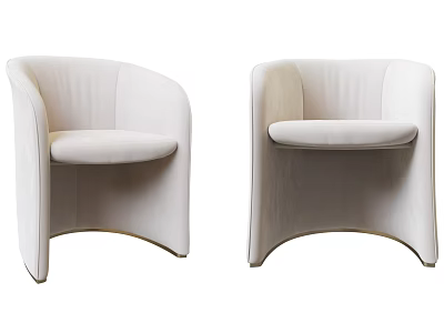 White Leisure Chairs With Soft Upholstery Modern Curved Backrest And Gold Metal Legs 3d model