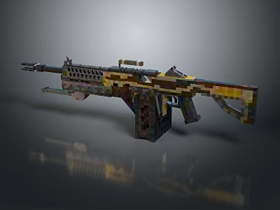 Pixel Art Rifle Weapon 3D Model With Detailed Design And Gaming Style 3d model