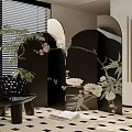 Decorative Room Screen With Floral And Bamboo Patterns In Modern Interior 3d model