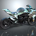 Sleek Modern Sports Motorcycle With Aerodynamic Body Metallic Black Finish And Green Accent Lines