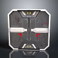 Futuristic Metal Door Design With Red Push Sign Yellow Indicators And White Frame