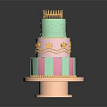 Three Tier Light Green And Pink Cake With Gold Crown Striped Design