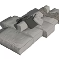 Modern Light Gray Sectional Sofa With Modular Design Cozy Blankets And Soft Pillows 3d model