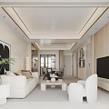 Modern Living And Dining Room Interior With White Sofa Chairs Coffee Table And Green Plant