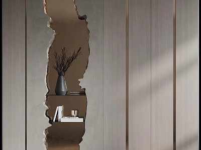 Modern Decorative Ornament Combination With Wooden Mirror Wall Vase Dried Branches Books And Candle 3d model