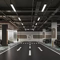 Modern Parking Garage Interior With Parked Cars Directional Arrows And Bright Lighting