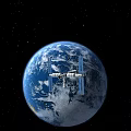 Breathtaking Outer Space Scenery Featuring Earth With Orbiting Space Station And Starry Sky