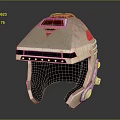 Futuristic Mechanical Helmet with Red Top Colorful Indicator Lights and Metallic Accents