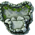 Stone Enclosed Garden Ornament With Rockery Waterfall Pond Lily Pads And Lotus