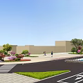 Wide Municipal Road With Clear Lane Markings Green Belts Street Lamps And Pink Flowers