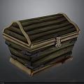 Wooden Treasure Chest With Metal Lock And Red Liquid Decorative Accents