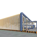 Chinese Style Gateway Entrance With Blue Gold Accents Pillars And Traffic Barriers
