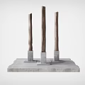 Modern Minimalist Decorative Ornament Set With Three Wooden Pillars On Concrete Base