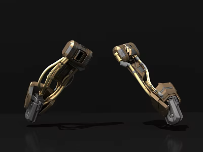 Smart Machine Featuring Two Gold And Gray Mechanical Arms With Complex Metallic Structure 3d model