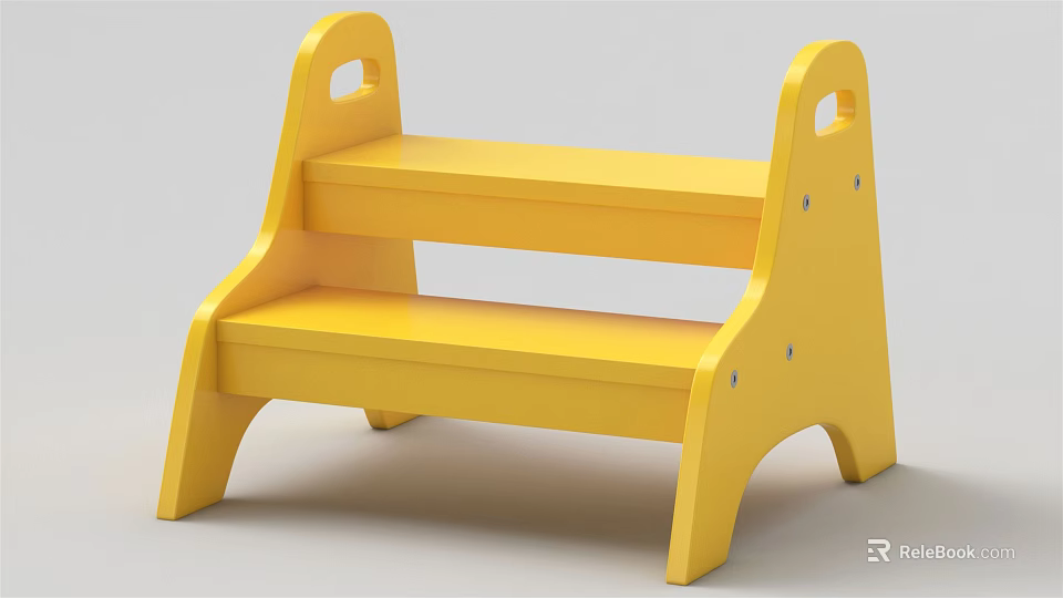 Yellow Wooden Two Step Stool For Kids Safe Home Use Furniture 3d model 