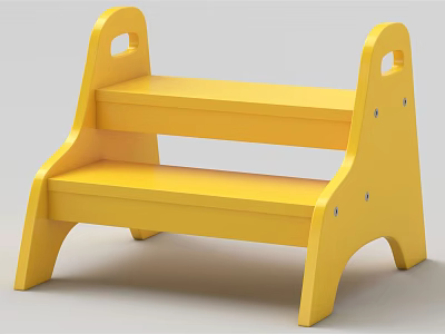 Yellow Wooden Two Step Stool For Kids Safe Home Use Furniture 3d model