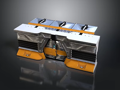 Futuristic Modular Tech Structure With Metal Panels Yellow Supports And Sliding Doors 3d model