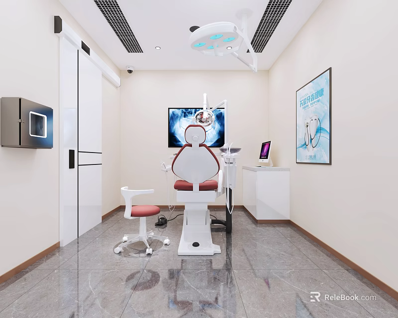 Modern Dental Clinic Treatment Room With Dental Chair Monitor And Equipment 3d model 