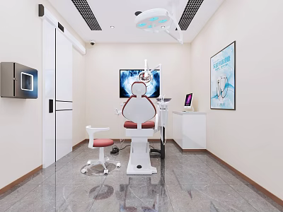 Modern Dental Clinic Treatment Room With Dental Chair Monitor And Equipment 3d model
