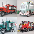 Colorful Train Style Mobile Food Trucks with Window Counter and Balloon Decor for Street Catering