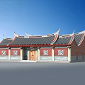 Traditional Ancient Architecture with Red Walls Black Roof Curved Eaves and Carved Windows
