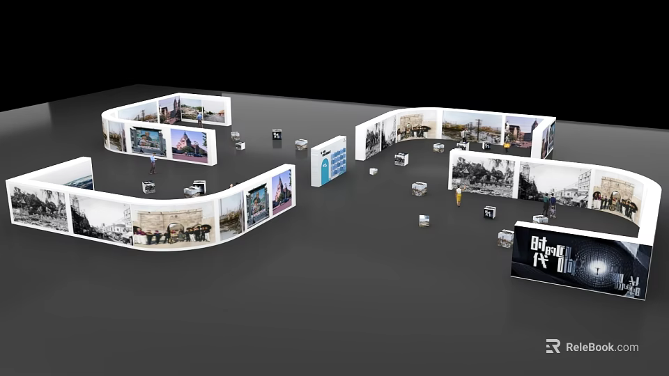 Modern Event Exhibition Display Wall With Curved Panels And Photo Displays 3d model 
