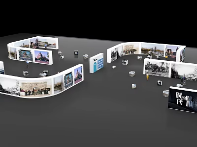 Modern Event Exhibition Display Wall With Curved Panels And Photo Displays 3d model