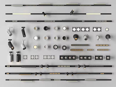 Modern Design Downlights and Spotlights With Recessed Track Different Styles and Accessories 3d model