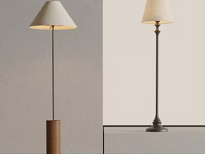 Modern Floor Lamp With Wooden And Metal Bases And White Lampshade Design 3d model