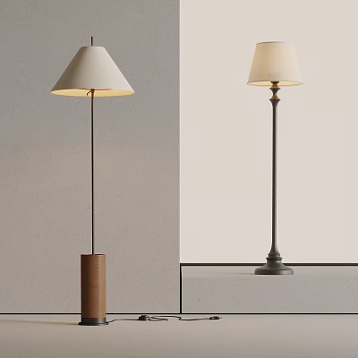 Modern Floor Lamp With Wooden And Metal Bases And White Lampshade Design 3d model