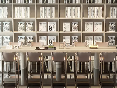 Modern Bookcase Design With Open Wooden Shelves And Organized Books In Home Library 3d model