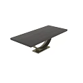 Elegant Modern Dining Table With Dark Wood Top And Circular Metal Base Design