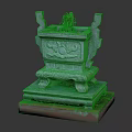 Decorative Ornament Set Blue Incense Burner With Carved Patterns Double Ear Design And Red Base
