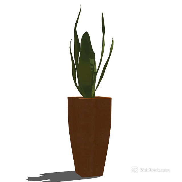 Bonsai Potted Plant With Long Green Leaves In Brown Ceramic Pot 3d model 