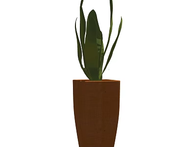 Bonsai Potted Plant With Long Green Leaves In Brown Ceramic Pot 3d model