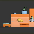 Cozy Bathroom Living Supplies With Orange Bathtub Yellow Rubber Ducks Potted Plants Candles And Towel