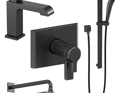 Modern Matte Black Shower Faucet System With Handheld Sprayer And Control Knob 3d model