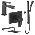 Modern Matte Black Shower Faucet System With Handheld Sprayer And Control Knob