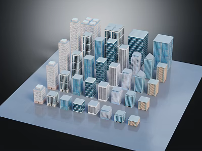 Modern Architecture Models With Various Heights Designs In Blue White Beige Arranged On Flat Surface 3d model