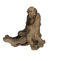 Handcrafted Wooden Sculpture of Seated Old Man on Natural Root Base