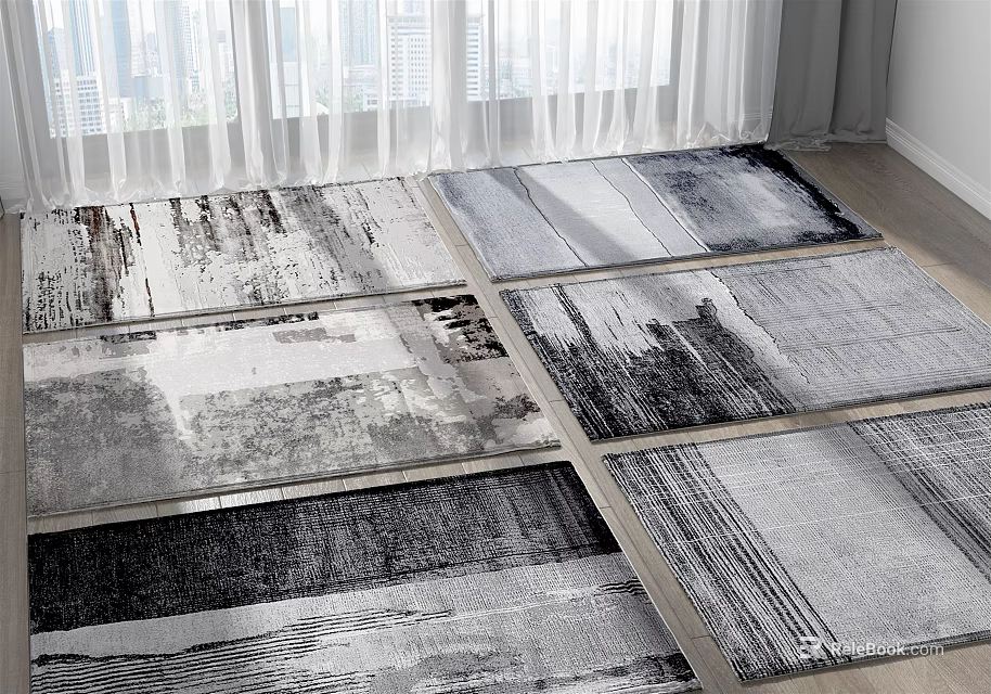 Modern Abstract Square Rugs With Black White Grey Geometric Patterns For Living Room Floor 3d model