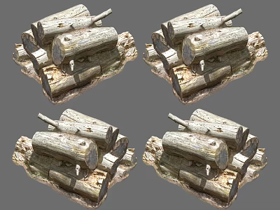 Natural Rustic Stone and Wood Logs Stacked in Decorative Home Arrangement 3d model