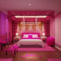 Romantic Pink Hotel Room With Canopy Bed Rose Petals And Pink Chair