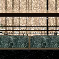 Decorative Lights in Luxury Bar Interior with Green Marble Countertop and Gold Accents